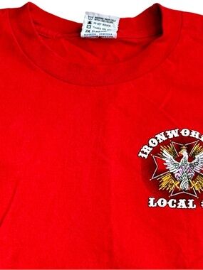 Union Ironworkers Local 6 USA Shirt XL Red Long Sleeve Graphic Workwear Bayside